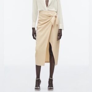 SMALL ZARA Knotted Midi Skirt - NATURAL with a slit Khaki Neutral